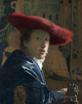 バロック Painting - 赤い帽子の少女 バロック ヨハネス・フェルメール